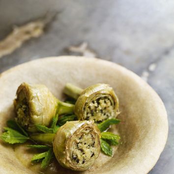 Artichokes alla romana with basil and mint